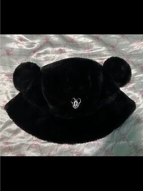 Tokyo Disneyland Black Faux Fur Mickey Ear Bucket Hat